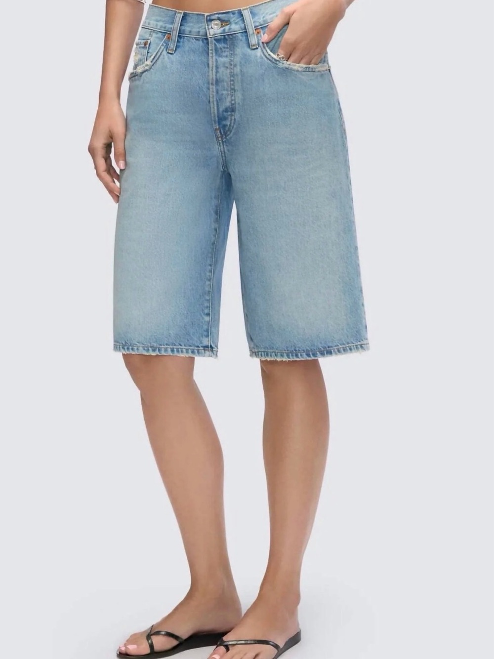 Re/Done Light Blue Boyfriend Denim Bermuda Shorts